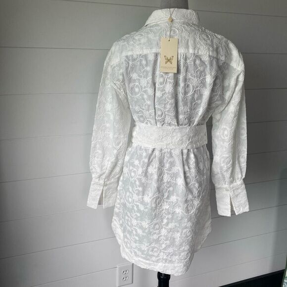 SUPER NATURAL BY SECRET MISSION SKIPE SHIRT EMBROIDERED WHITE DRESS SIZE S $425 - Picture 6 of 12